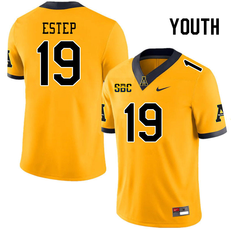 Youth #19 Cameron Estep Appalachian State Mountaineers College Football Jerseys Stitched Sale-Gold